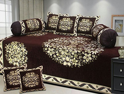 Shivkirpa Velvet Embroidered Diwan Set(Brown)
