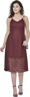 Martini Women Fit and Flare Maroon Dress