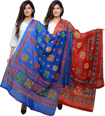 DIAMO Cotton Blend Embroidered Women Dupatta