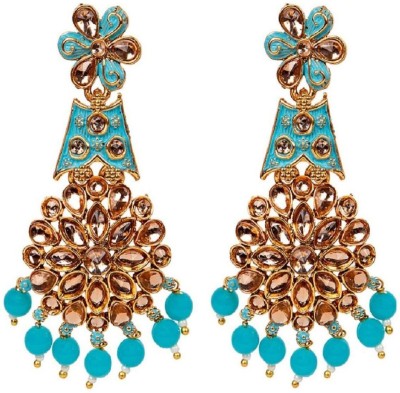 Styylo Jewels Traditional Gold Plated Kundan Pearl Turquoise Blue Classic Enamelled Danglers Cubic Zirconia, Beads Alloy Drops & Danglers