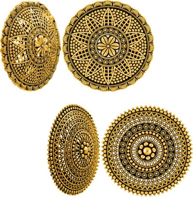 NAKABH Combo of South Indian Temple Jewellery Traditional Stylish Fancy Party Wear Wedding Bridal Daily Office Use Golden Oxidised Collection Large Big Tops Earrings For Women Beads Brass Stud Earring