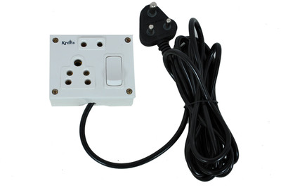 PRV 6 AMP 3 PIN SOCKET WITH 2 METER HEAVY WIRE WITH 6 AMP PLUG 2 Socket Extension Boards (White) 6 A Three Pin Socket