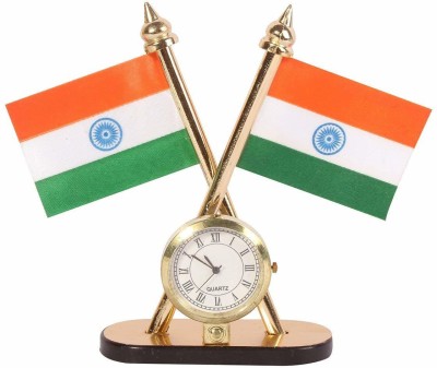 OMG Indian Flag With Clock Rectangle Car Dashboard Flag(Cotton)