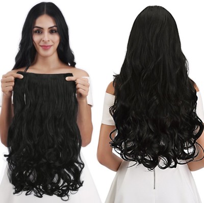 Trendy Club 20 Inch Full Head Curly Wave Clips in on Synthetic (Natural Black) Hair Extension