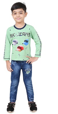 CRAZYTOONZ Boys Party(Festive) T-shirt Jeans(GREEN)