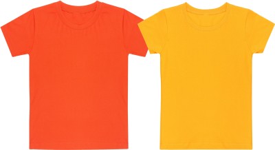 MYO Boys & Girls Solid Pure Cotton Regular T Shirt(Multicolor, Pack of 2)