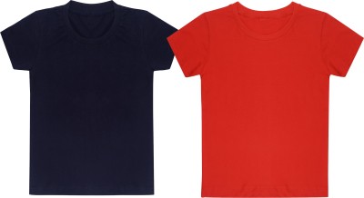 FPANTS Boys & Girls Solid Pure Cotton T Shirt(Red, Pack of 2)