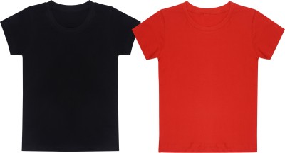 FPANTS Boys & Girls Solid Pure Cotton T Shirt(Red, Pack of 2)