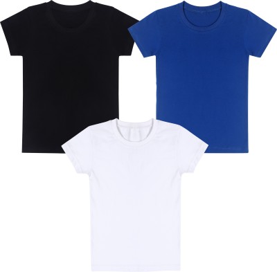 MYO Boys & Girls Solid Pure Cotton Regular T Shirt(Multicolor, Pack of 3)