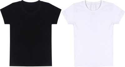 FPANTS Boys & Girls Solid Pure Cotton T Shirt(Black, Pack of 2)