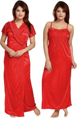 Bombshell Women Nighty with Robe(Red)