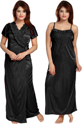 Bombshell Women Nighty with Robe(Black)