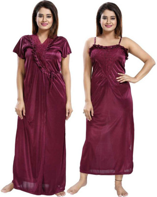 Bombshell Women Nighty with Robe(Purple)