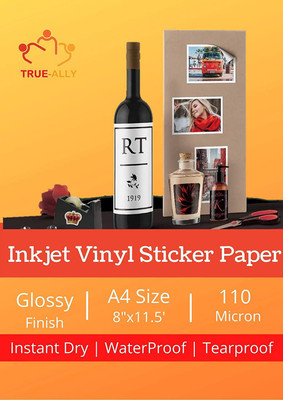 True-Ally 25 Vinyl Sticker Photo Paper for Inkjet Printer (Pearl White) Self Adhesive, Waterproof, Dries Quickly, Tear Resistant DIY Sticker Printing Art Unruled A4 110 gsm Inkjet Paper(Set of 1, Pearl White)