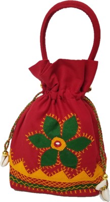 SriShopify Banjara Womens Potli Needls Traditional Batwa Cotton handmade Pouch(Small, Mirror, Beads and Thread Work Handcraft Purse, Red) Potli