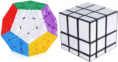 Authfort Cube Combo of Stickered Silver Mirror & 3 x 3 Pentagon High Speed Stickerless Magic Puzzle Cube combo ( pack of 2 puzzle )(2 Pieces)