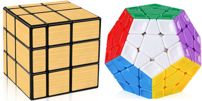 Authfort Cube Combo of Stickered Gold Mirror & 3 x 3 Pentagon High Speed Stickerless Magic Puzzle Cube combo ( pack of 2 puzzle )(2 Pieces)
