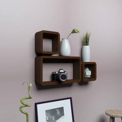 Ayan mart Wall shelf cube shape shelves MDF MDF (Medium Density Fiber) Wall Shelf(Number of Shelves - 3, Brown)