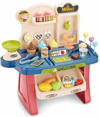 Pulsbery Home Supermarket,Cash Register,Shopping Cart Toy Set 33 Pieces