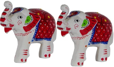 DreamKraft Handcrafted Set of 2 Elephant Showpiece for Home Decor and Gift Purpose-White Decorative Showpiece  -  10.16 cm(Paper Mache, White)