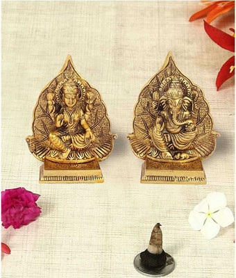 Fashion Bizz Metal Decorative Sitting Laxmi Ganesh Idol/Murti for Home and Office Decorative Showpiece  -  12 cm(Metal, Gold)