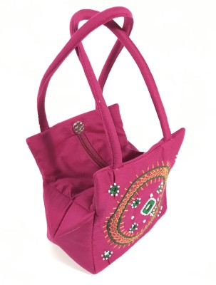 SriShopify Handicrafts Pink Hand-held Bag Designer Womens Handbag Small Size Banjara Traditional Mini Handle Bag handmade Hand Purse Cotton 9x6x4 Inch Size original Mirror work Thread Work Beads