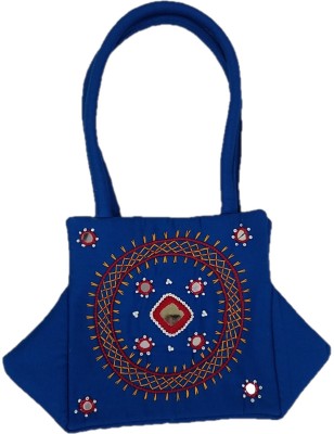 SriShopify Handicrafts Blue Hand-held Bag Designer Womens Handbag Small Size Banjara Traditional Mini Handle Bag handmade Hand Purse Cotton 9x6x4 Inch Size original Mirror work Thread Work Beads