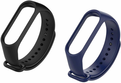 Jape Silicone Smart Band Wristband for Band 3 & 4 Watch Strap for 3 and 4 Band Strap Colourful watchband Bracelet Smart Accessories Combo Pack of 2 Watch Not Included Smart Band Strap(Black, Blue)