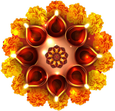 DivineDesigns 41 cm Mogra Rangoli Diya Sticker ( Size :- 16 X 16 inch ) Self Adhesive Sticker(Pack of 1)