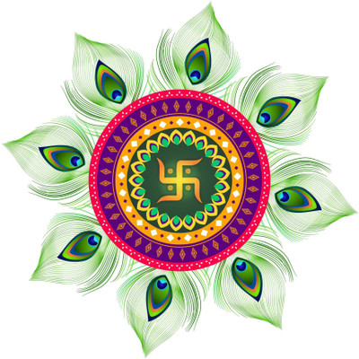 DivineDesigns 41 cm Feather Swastik Rangoli Sticker ( Size :- 16 X 16 inch ) Self Adhesive Sticker(Pack of 1)
