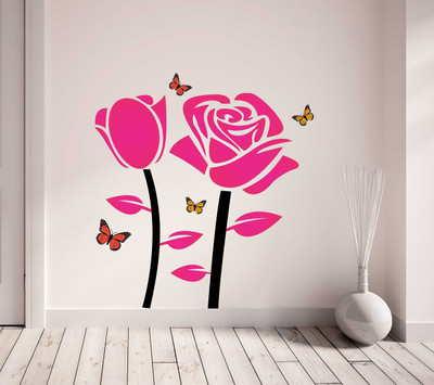 fuzzy 70 cm Flowers Self Adhesive Sticker(Pack of 1)