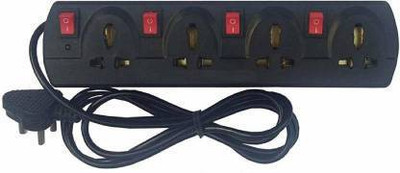 MSNL 4 socket plus 4 switch EPR-INOX with capacity upto 6Amp 240w 3MTR LONG WIRE 4  Socket Extension Boards(Black, Red, 3 m)