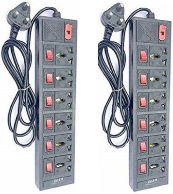 Skeisy 6 SHOCKET PLUS 6 SWITCH EXTENSION CORD WITH LED INDICATOR 6AMP 3MTR WIRE PACK OF-2 6  Socket Extension Boards(Black, 3 m)