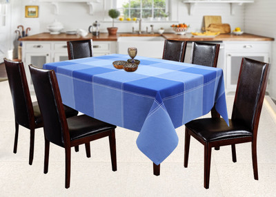 AIRWILL Cotton 6 Seater Checkered Table Cover(Blue)