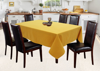 AIRWILL Cotton 6 Seater Solid Table Cover(Yellow)