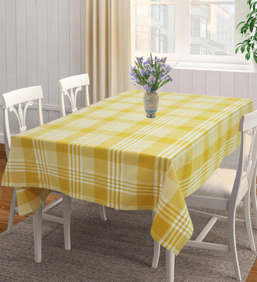 AIRWILL Cotton 4 Seater Checkered Table Cover(Yellow, White)