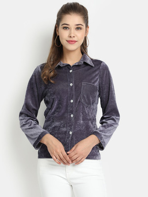 Kiwwi by Kirti Casual Solid Women Grey Top