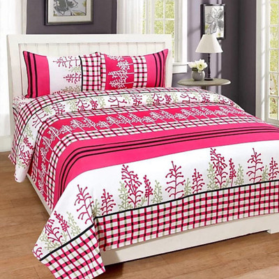 BHAVYA 130 TC Polycotton Double Abstract Flat Bedsheet(Pack of 1, Brown)
