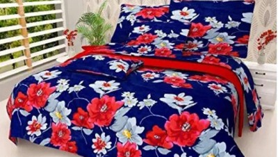 MJT 180 TC Polycotton Double Floral Flat Bedsheet(Pack of 1, Blue)