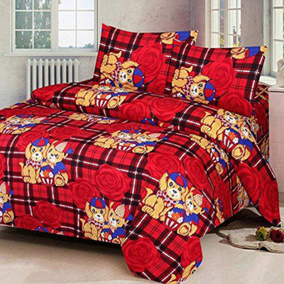 Shrya 140 TC Polycotton Double Abstract Flat Bedsheet(Pack of 1, Red)