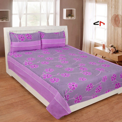 Shrya 140 TC Polycotton Double Abstract Flat Bedsheet(Pack of 1, Purple)