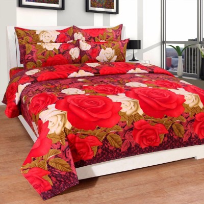home decoration 130 TC Polycotton Double Floral Flat Bedsheet(Pack of 1, Maroon)