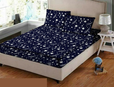 MJT 180 TC Polycotton Double Printed Flat Bedsheet(Pack of 1, Dark Blue)