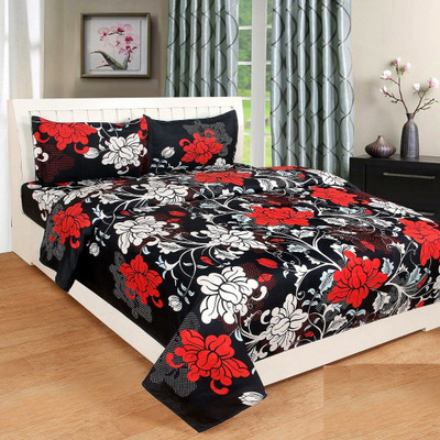 Shrya 140 TC Polycotton Double Abstract Flat Bedsheet(Pack of 1, White)