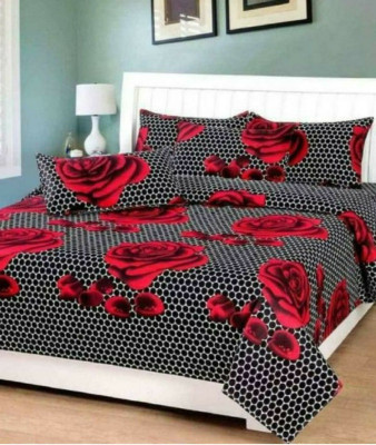 MJT Polycotton Double Flat 180 TC Floral Bedsheet(Pack of 1, Black)