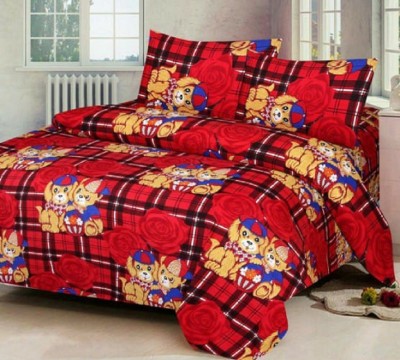 MJT 180 TC Polycotton Double Floral Flat Bedsheet(Pack of 1, Red)