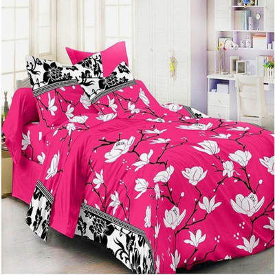 Shrya 140 TC Polycotton Double Abstract Flat Bedsheet(Pack of 1, Pink)