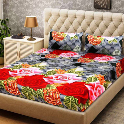 Shrya 140 TC Polycotton Double Abstract Flat Bedsheet(Pack of 1, Black)