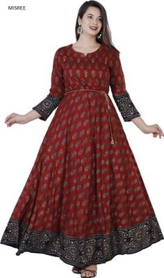 Printed cotton rayon blend anarkali gown online