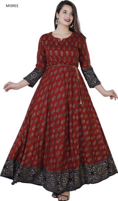 MISREE Anarkali Gown(Maroon, Black)